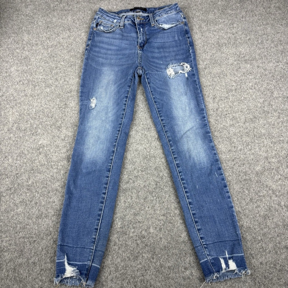 Judy Blue Skinny Jeans Womens 7/28 Distressed Raw Hem Stretch Denim Pants Blue